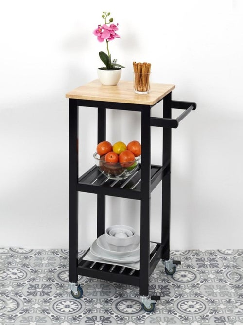 Desserte à roulettes noire 3 niveaux avec porte torchons - Kiabi