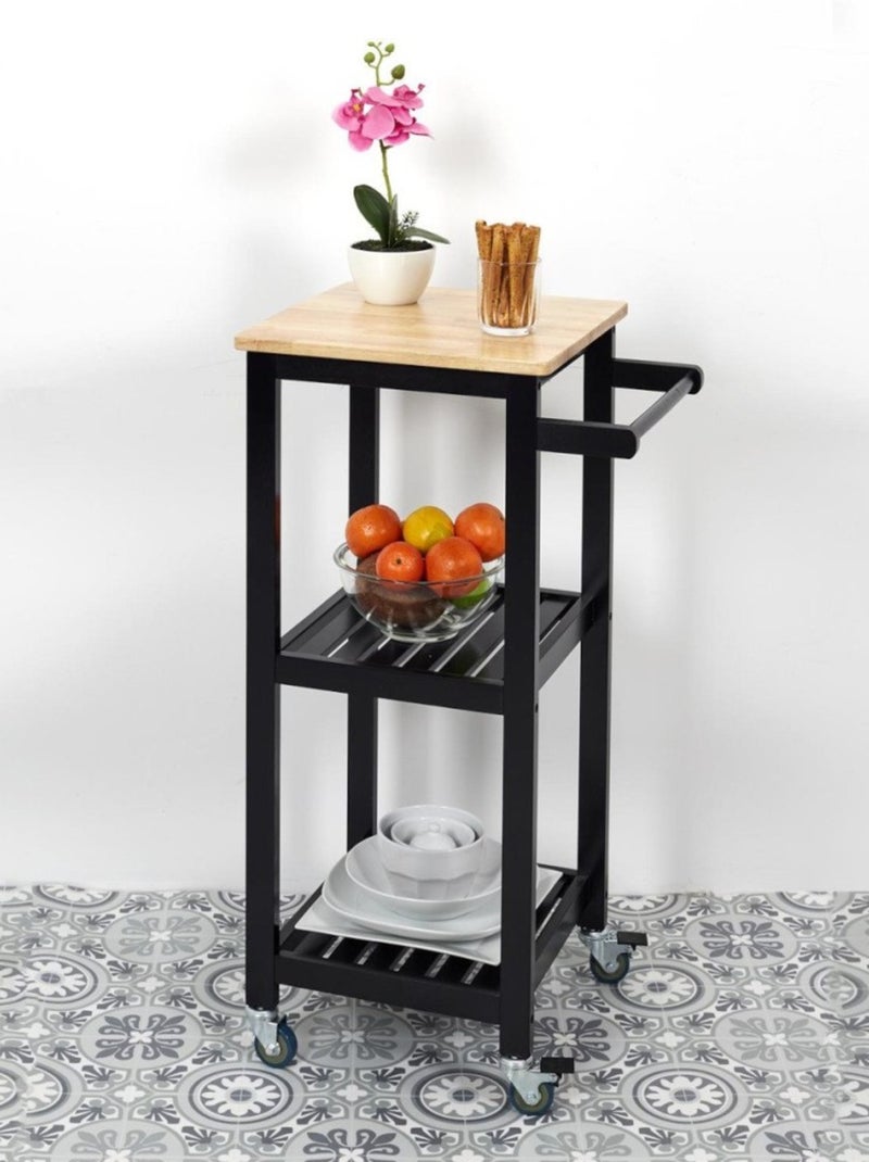 Desserte à roulettes noire 3 niveaux avec porte torchons Noir - Kiabi