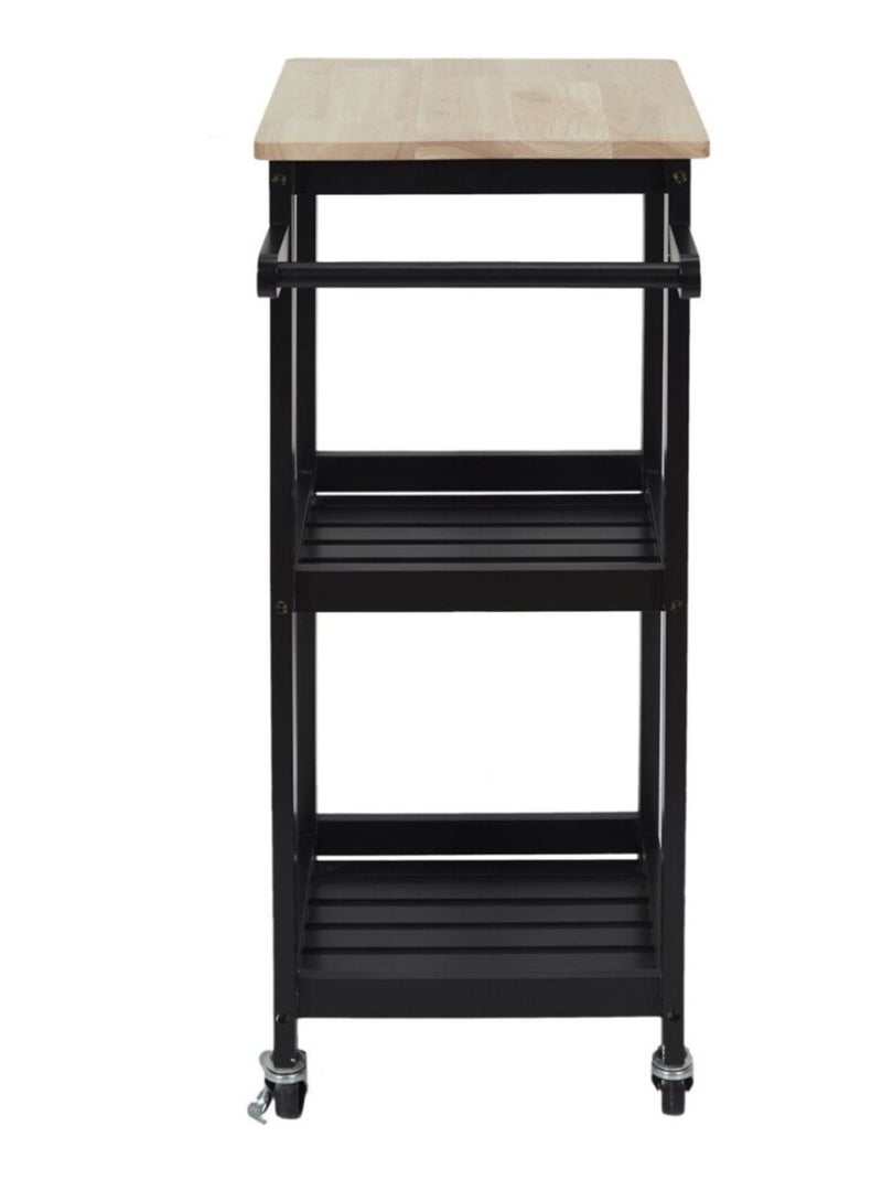 Desserte à roulettes noire 3 niveaux avec porte torchons Noir - Kiabi