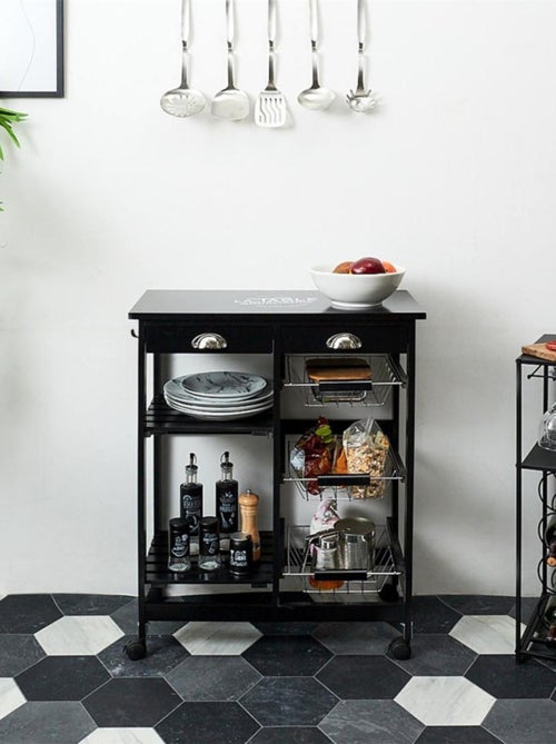 Desserte à roulettes noire 3 paniers et 2 étagères - Kiabi