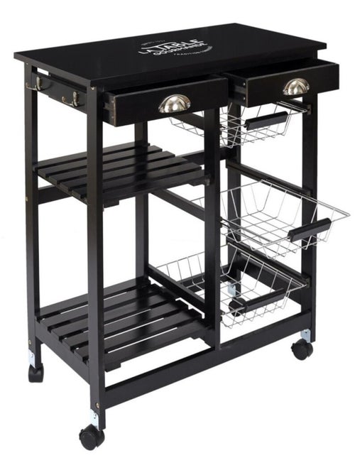 Desserte à roulettes noire 3 paniers et 2 étagères - Kiabi