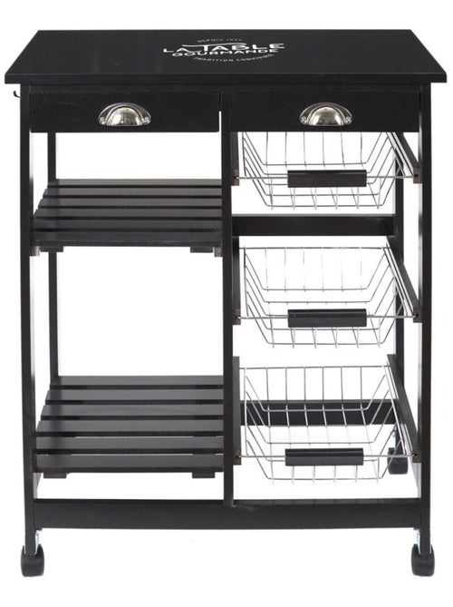 Desserte à roulettes noire 3 paniers et 2 étagères - Kiabi