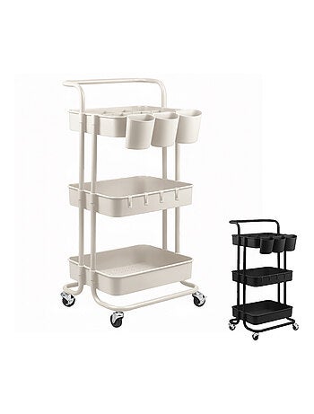 Desserte, chariot de rangement à roulettes avec poignée - 3 étagères - Vivezen