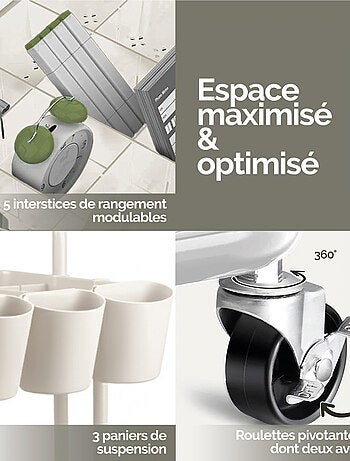 Desserte, chariot de rangement à roulettes avec poignée - 3 étagères - Vivezen