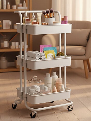 Desserte, chariot de rangement à roulettes avec poignée - 3 étagères - Vivezen