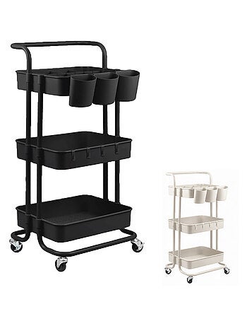 Desserte, chariot de rangement à roulettes avec poignée - 3 étagères - Vivezen