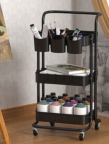 Desserte, chariot de rangement à roulettes avec poignée - 3 étagères - Vivezen