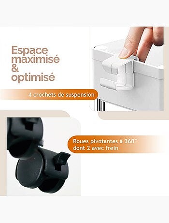 Desserte, chariot de rangement à roulettes étroit - 4 étagères - Linxor