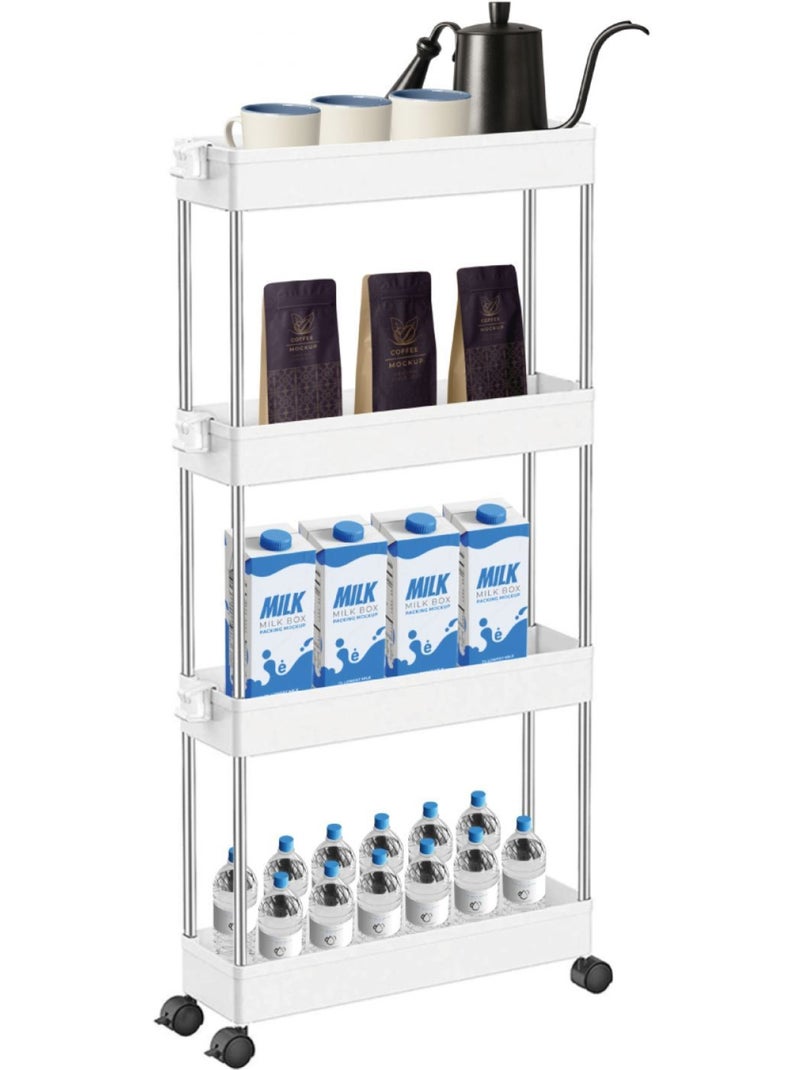 Desserte, chariot de rangement à roulettes étroit - 4 étagères - Linxor Blanc Blanc - Kiabi