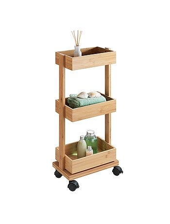 Desserte de salle de bain en bambou Tortona - L. 31 x H. 71 cm - Marron