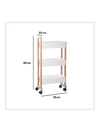 Desserte roulettes 3 niveaux blanc Natureo