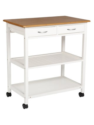 Desserte roulettes bois blanc imitation bambou