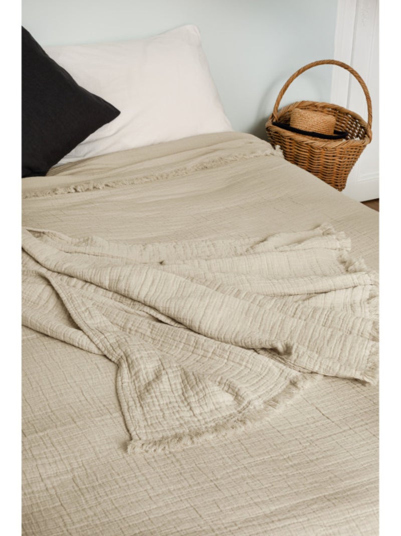 Dessus de lit - toison d'or - 100% double gaze de coton 300 gr/m² Gris moyen - Kiabi