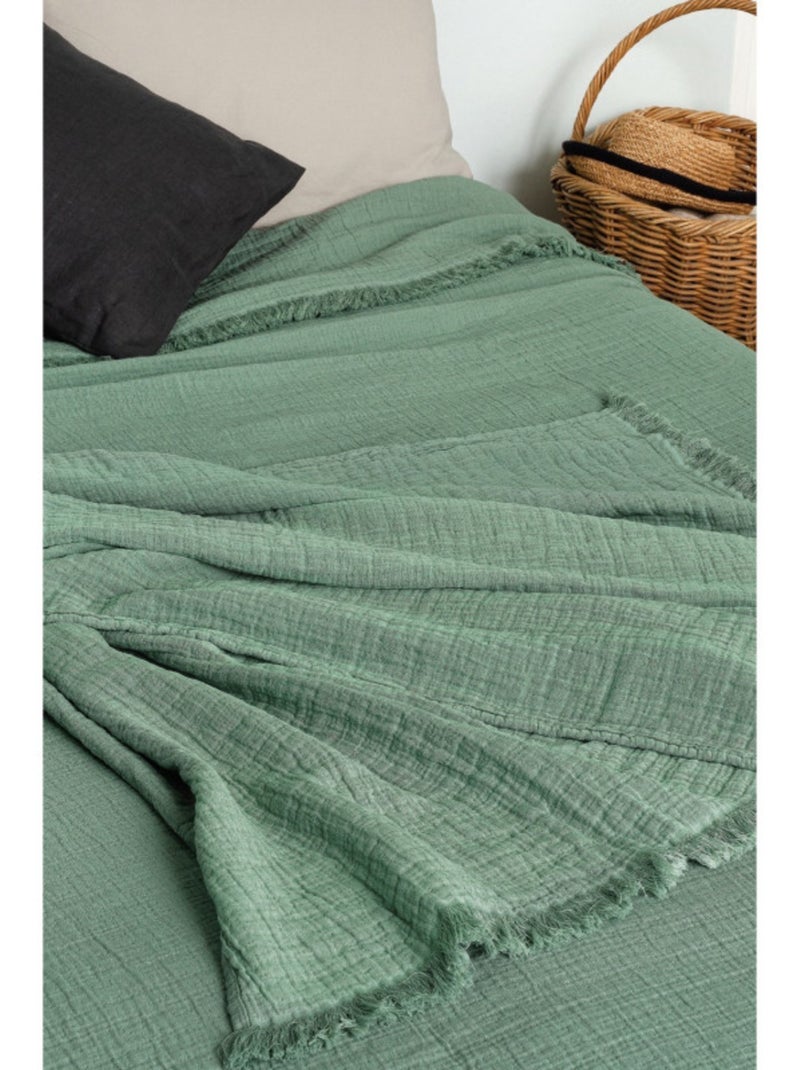 Dessus de lit - toison d'or - 100% double gaze de coton 300 gr/m² Vert foncé - Kiabi
