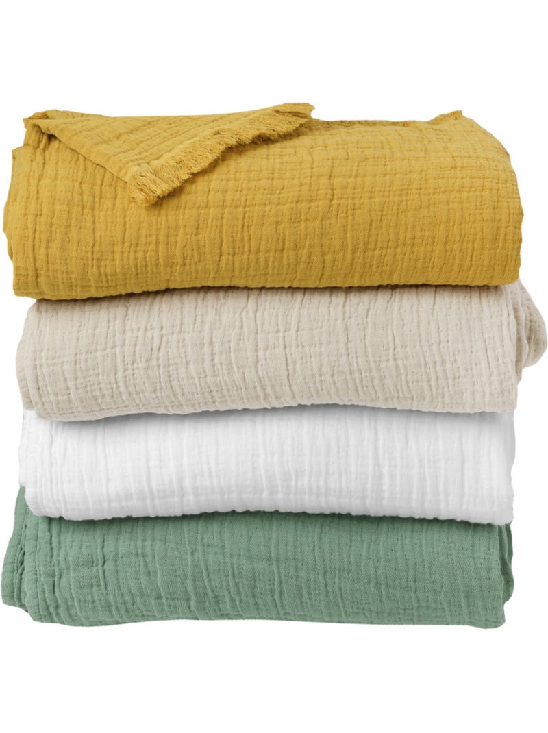 Dessus de lit - toison d'or - 100% double gaze de coton 300 gr/m² Vert foncé - Kiabi