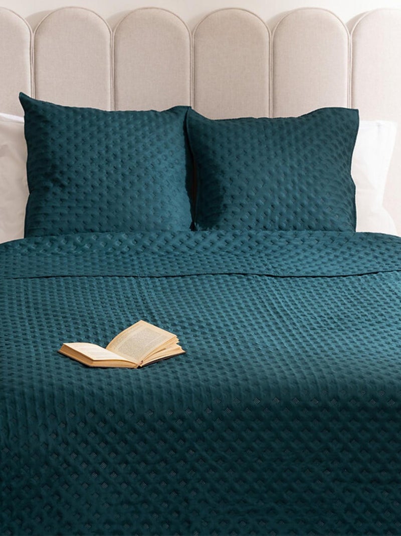 Dessus de lit à motifs ton sur ton Bleu canard - Kiabi
