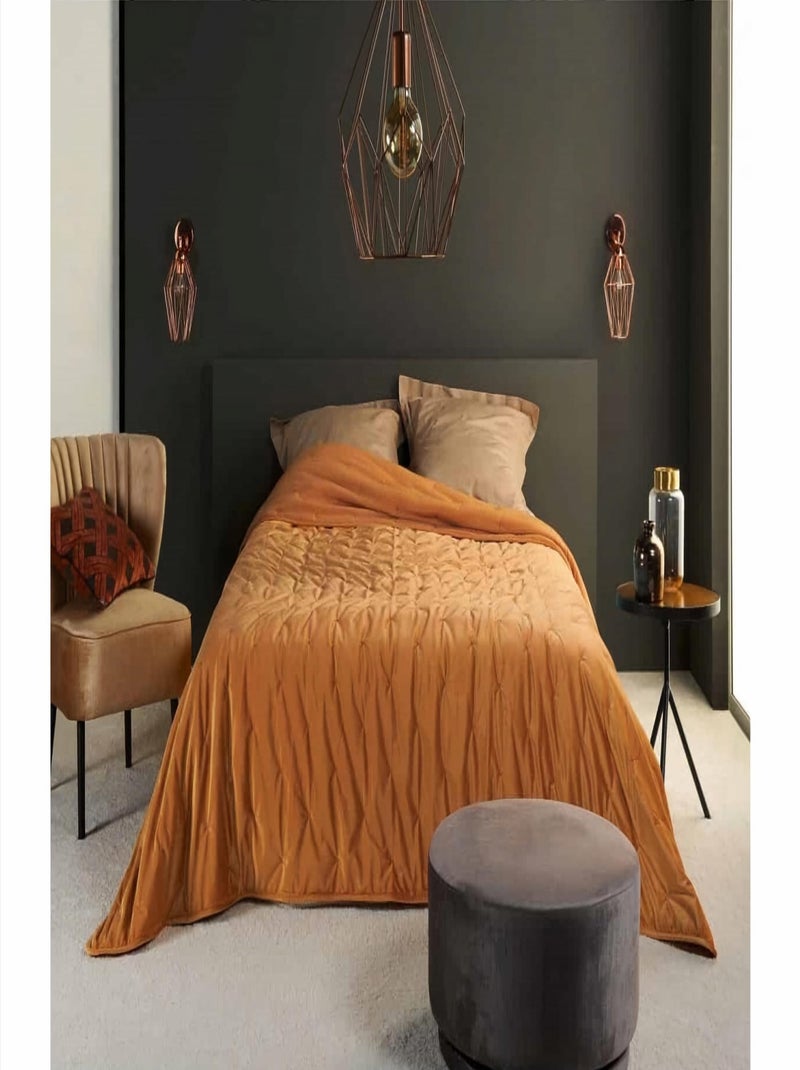Dessus de lit aspect velours satiné Moutarde - Kiabi