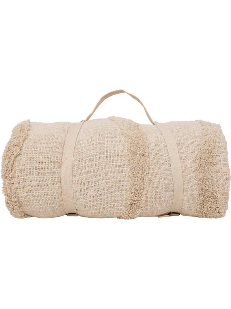 Dessus de lit en coton à franges et motifs brodés DAISY Beige - Kiabi