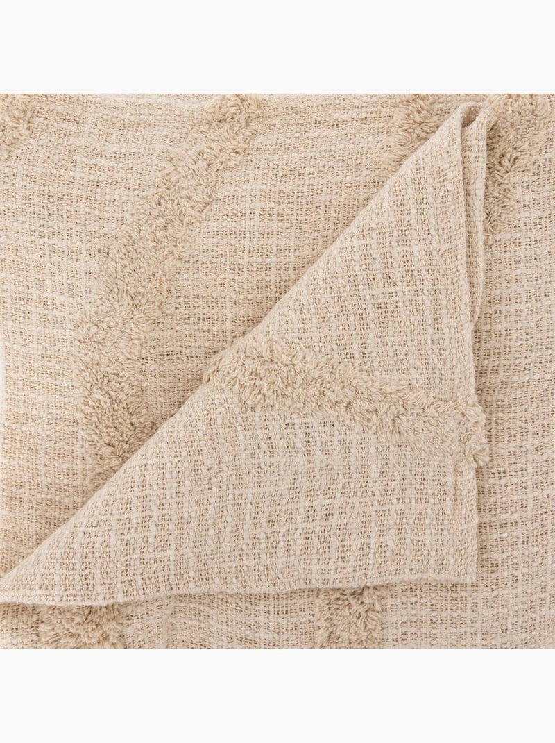 Dessus de lit en coton à franges et motifs brodés DAISY Beige - Kiabi