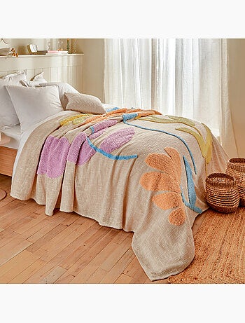 Dessus de lit en coton à motif floral tufté