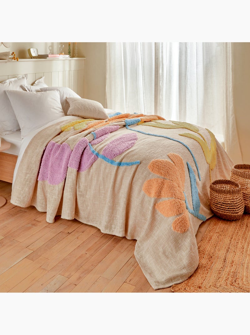 Dessus de lit en coton à motif floral tufté Beige - Kiabi