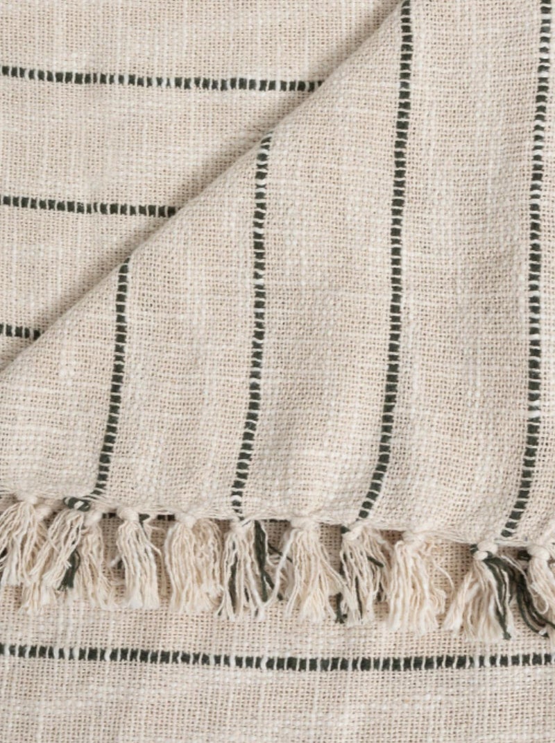 Dessus de lit en coton à rayures Beige - Kiabi