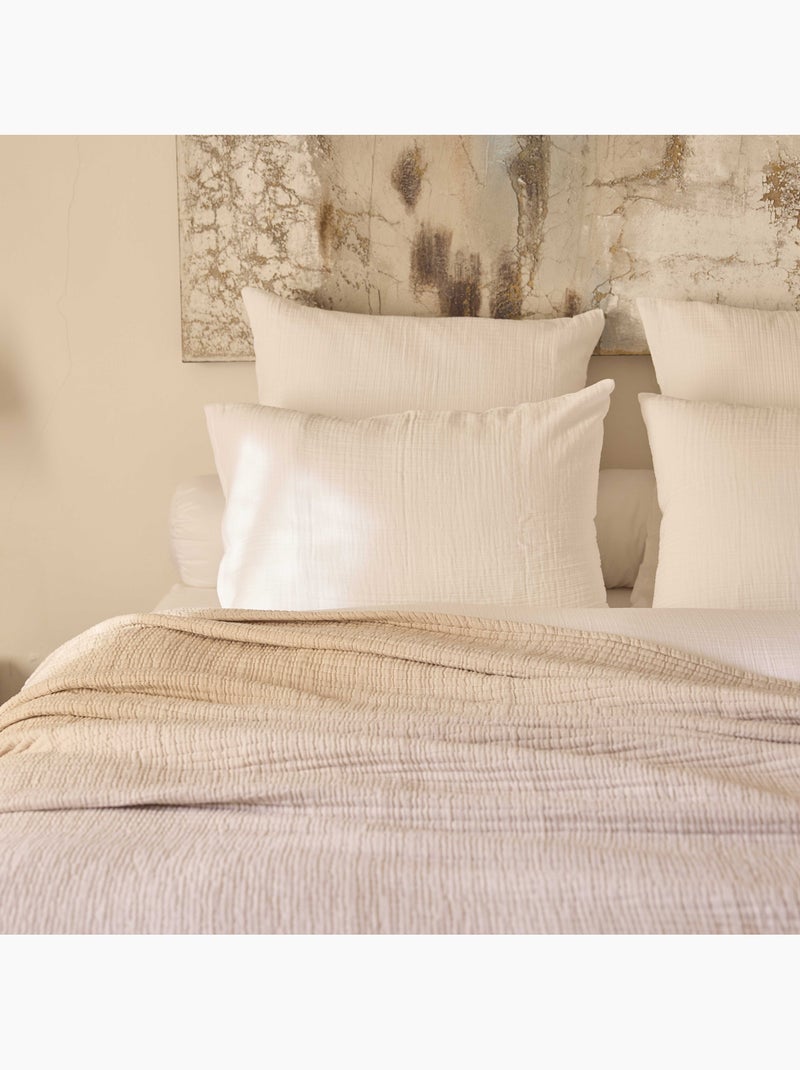 Dessus de lit en coton lavé matelassé boutis Crème - Kiabi