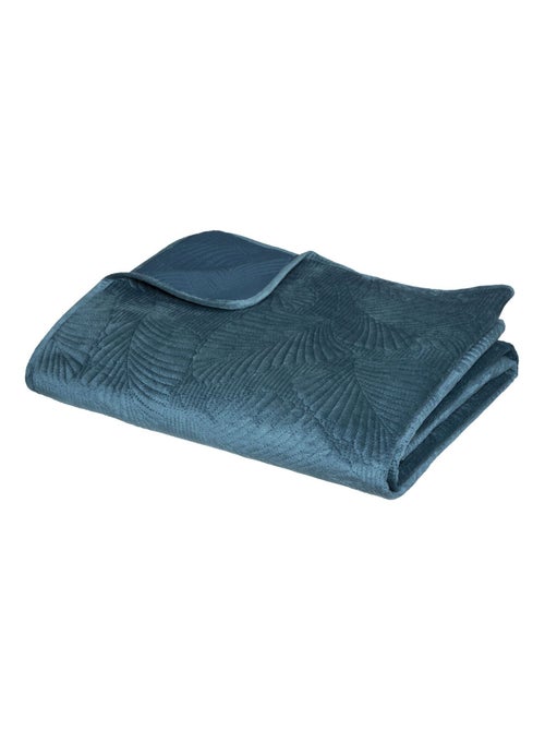 Dessus de lit en polyester, effet velours, broderies feuilles - Kiabi
