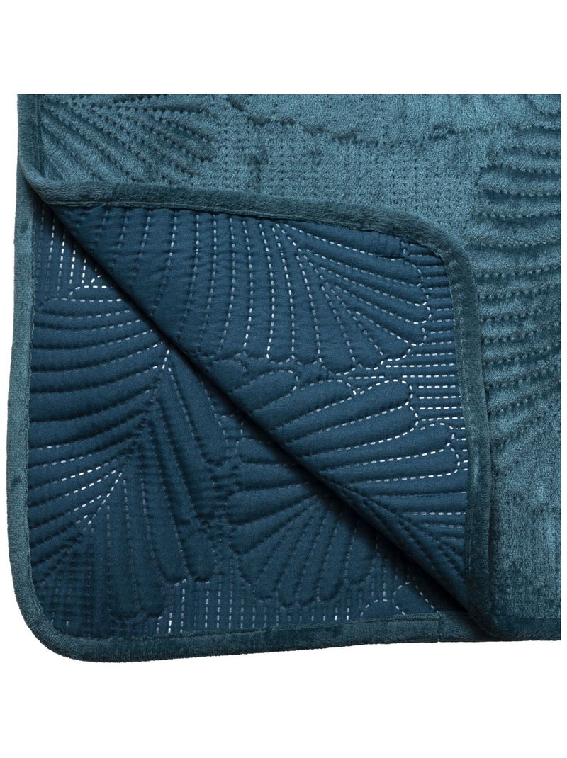 Dessus de lit en velours avec broderies feuilles DELIA Bleu - Kiabi