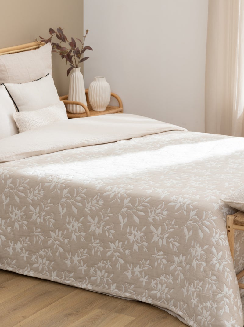 Dessus de lit fleuri matelassé Beige - Kiabi