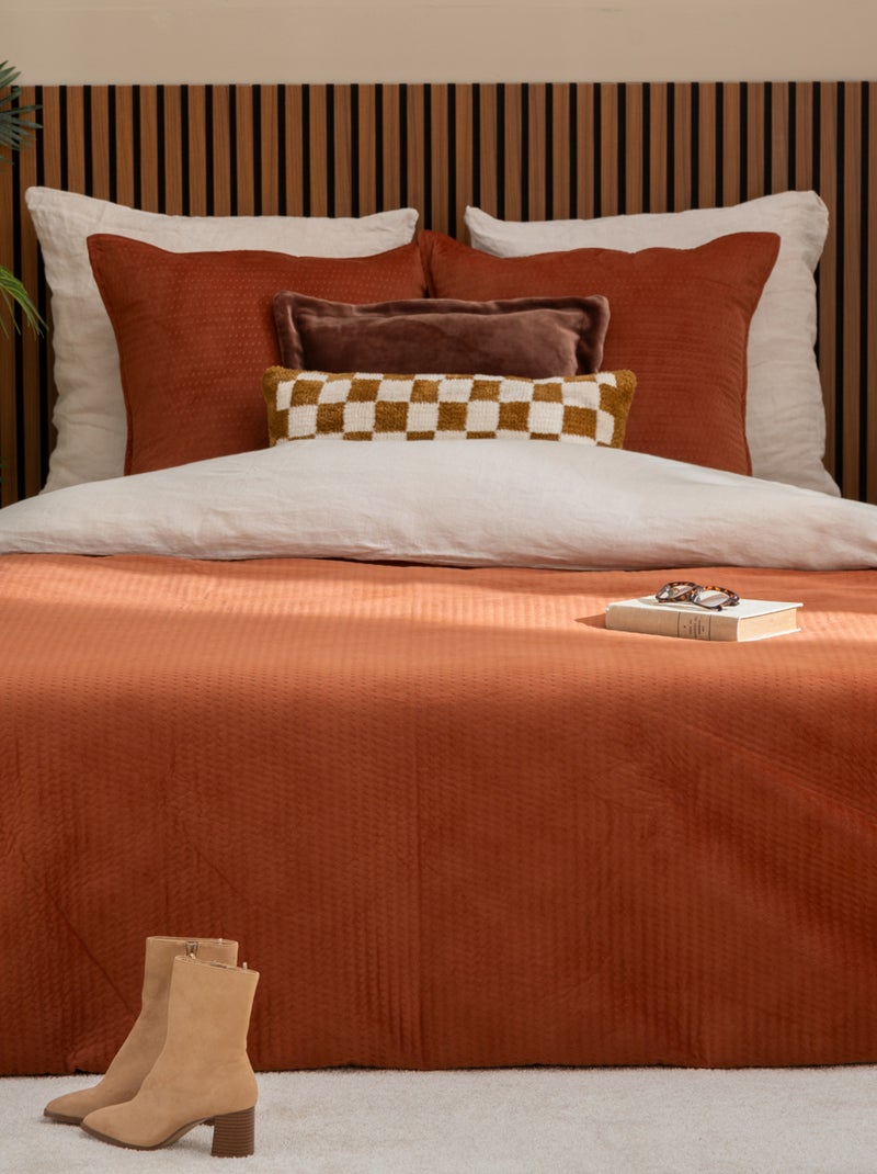 Dessus de lit gaufré avec 2 taies assorties Orange - Kiabi