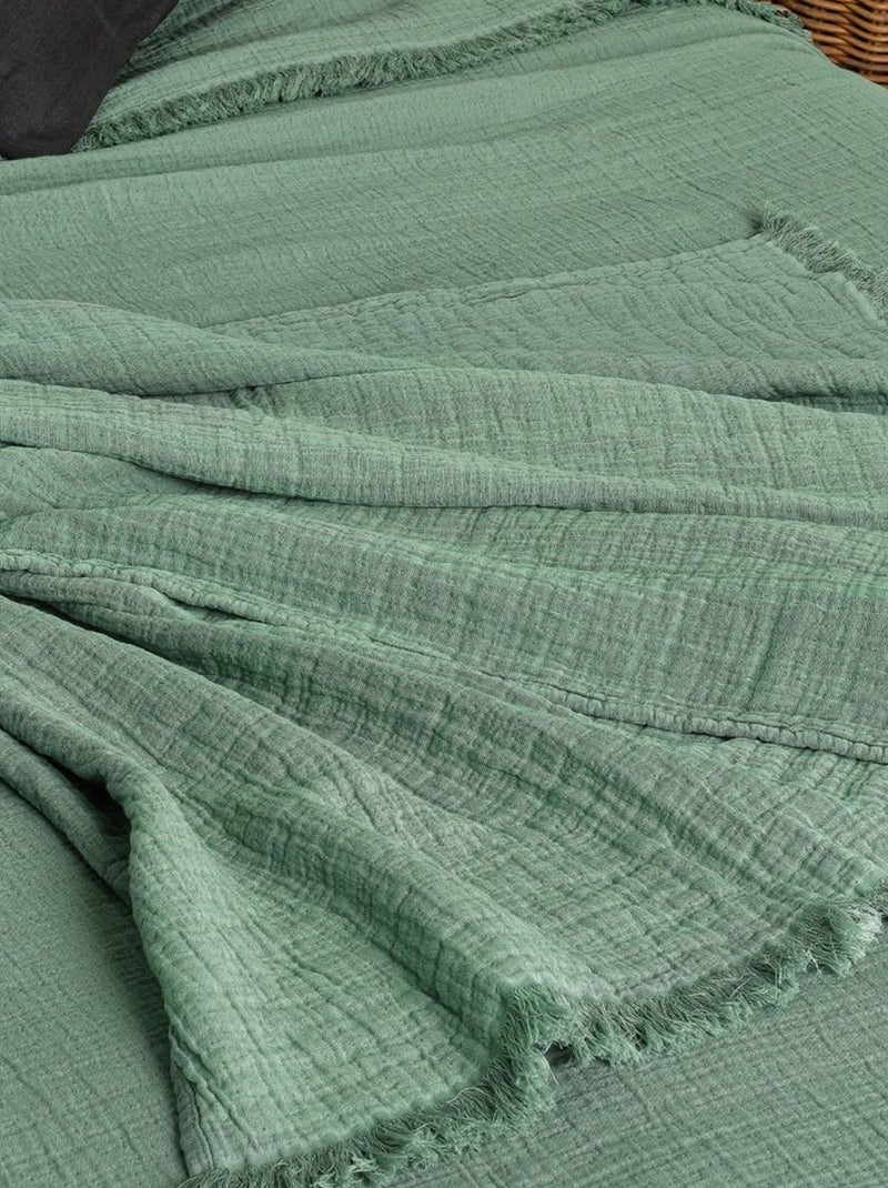 Dessus de lit gaze de coton Bleu céladon - Kiabi