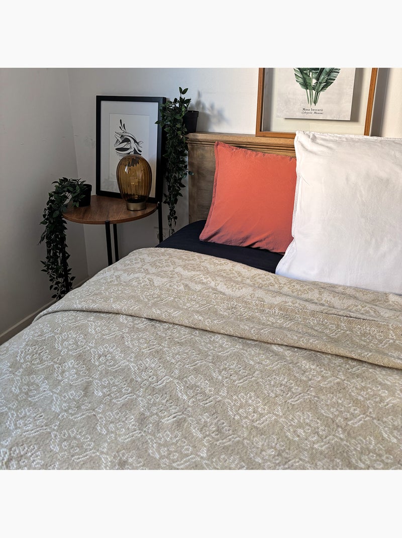 Dessus de lit jacquard motif floral Beige - Kiabi