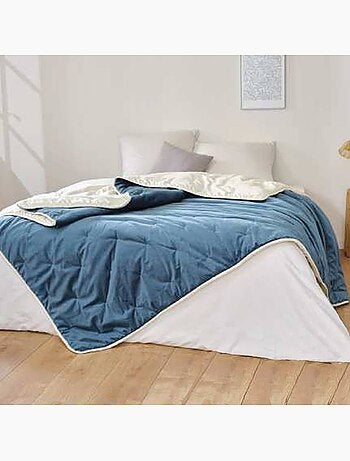 Jeté de lit réversible en velours et microfibre