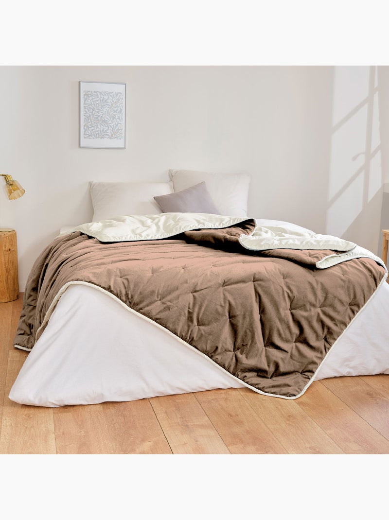 Dessus  de lit matelassé  200gr/m² en velours DENALI Taupe - Kiabi