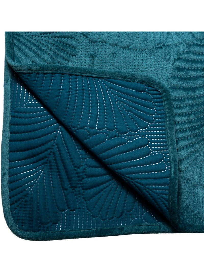 Dessus de lit matelassé en velours feuille Bleu canard - Kiabi