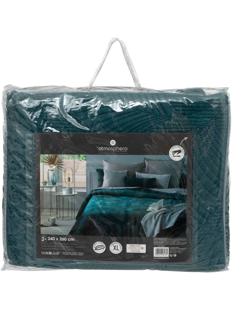 Dessus de lit matelassé en velours feuille Bleu canard - Kiabi