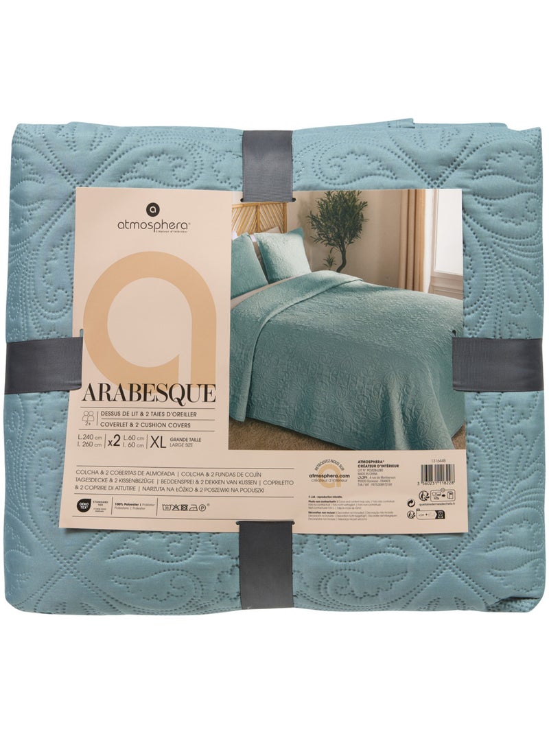 Dessus de lit réversible avec taies ARABESQUE Bleu - Kiabi