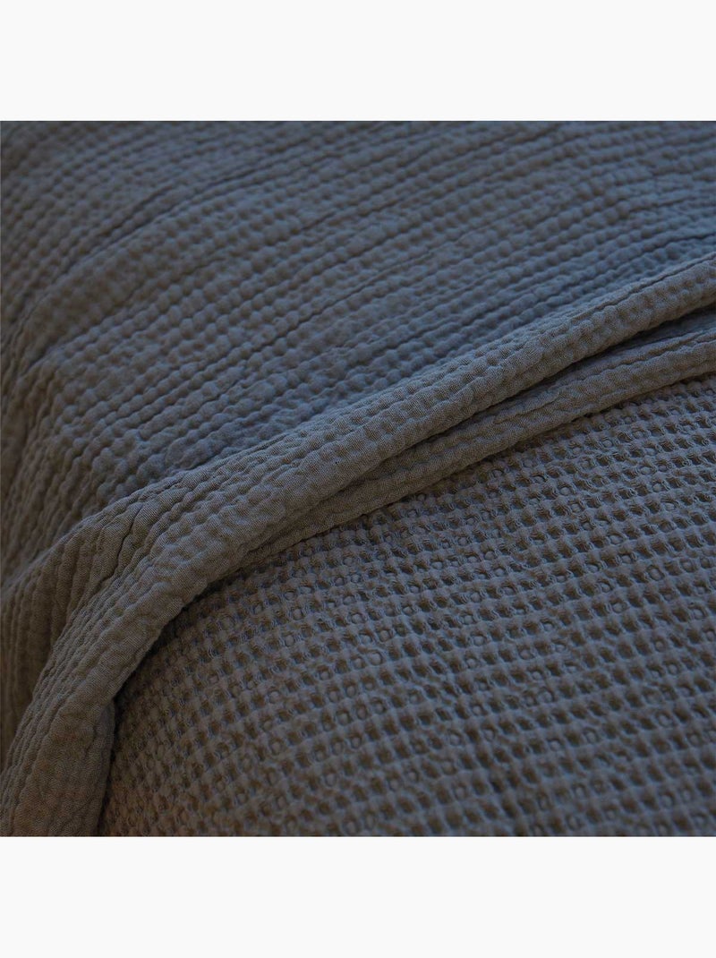 Dessus de lit réversible en coton nid d'abeille Kaki - Kiabi