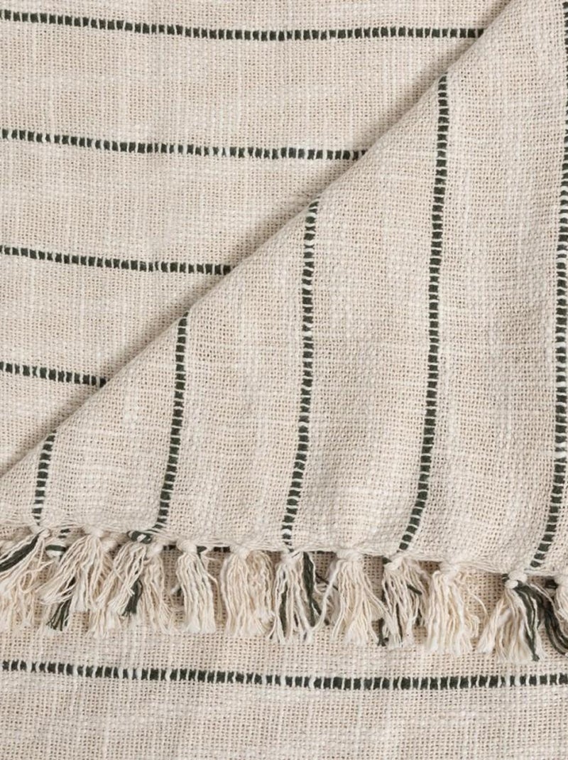 Dessus de lit Slub rayures 240x260 coton Beige - Kiabi