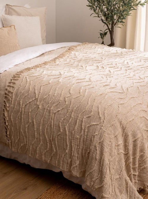 Dessus de lit Slub tufté 240x260 coton - Kiabi