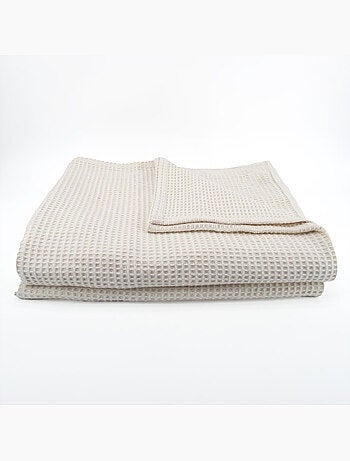 Dessus de lit tissé en coton recyclé motif nid d’abeille