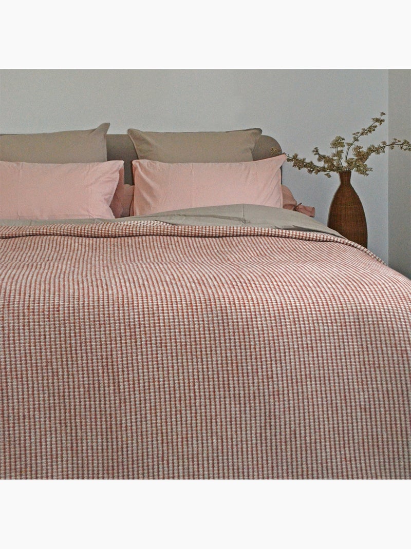 Dessus de lit tissé en coton recyclé motif nid d’abeille Orange - Kiabi