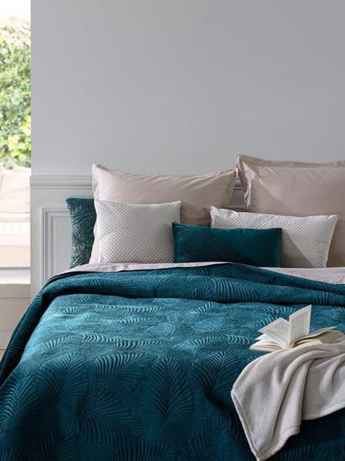 Dessus de lit velours 240x260 Feuille canard - Kiabi