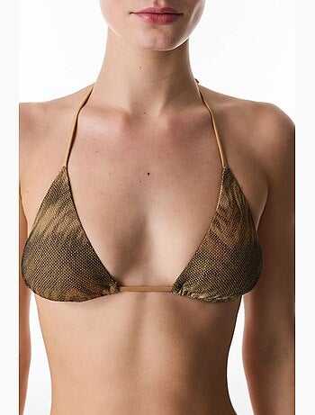 Destini haut de bikini triangle à imprimé zèbre et paillettes penti