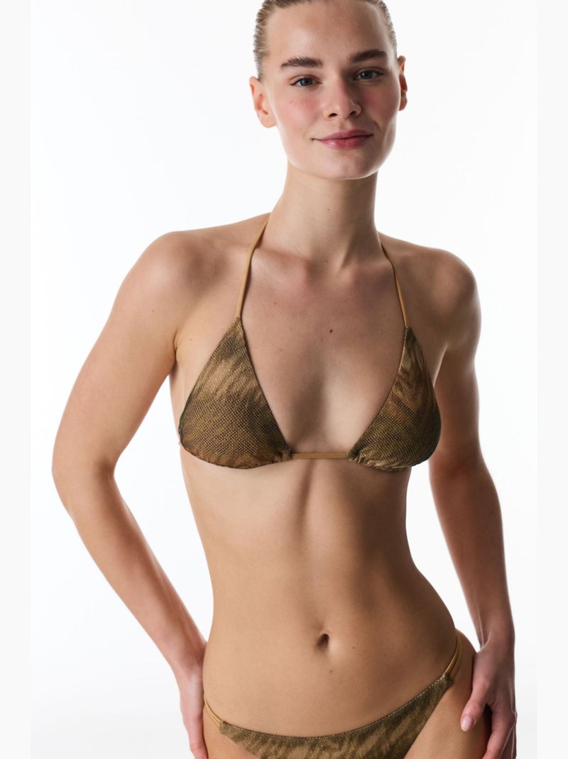Destini haut de bikini triangle à imprimé zèbre et paillettes penti Kaki - Kiabi