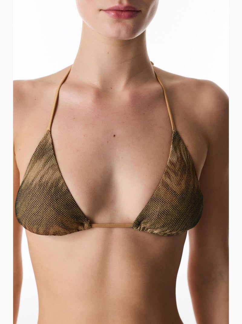 Destini haut de bikini triangle à imprimé zèbre et paillettes penti Kaki - Kiabi