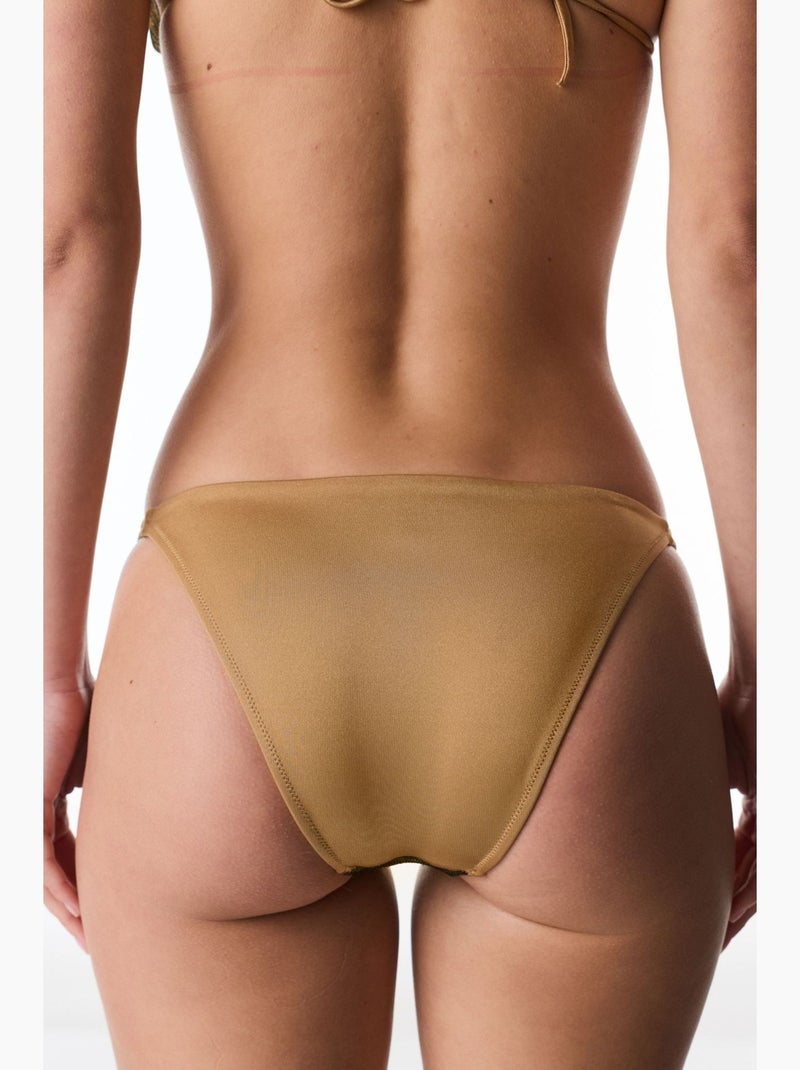 Destini side bas de bikini à motif zèbre et fil brillant, taille mi-haute penti Camel - Kiabi