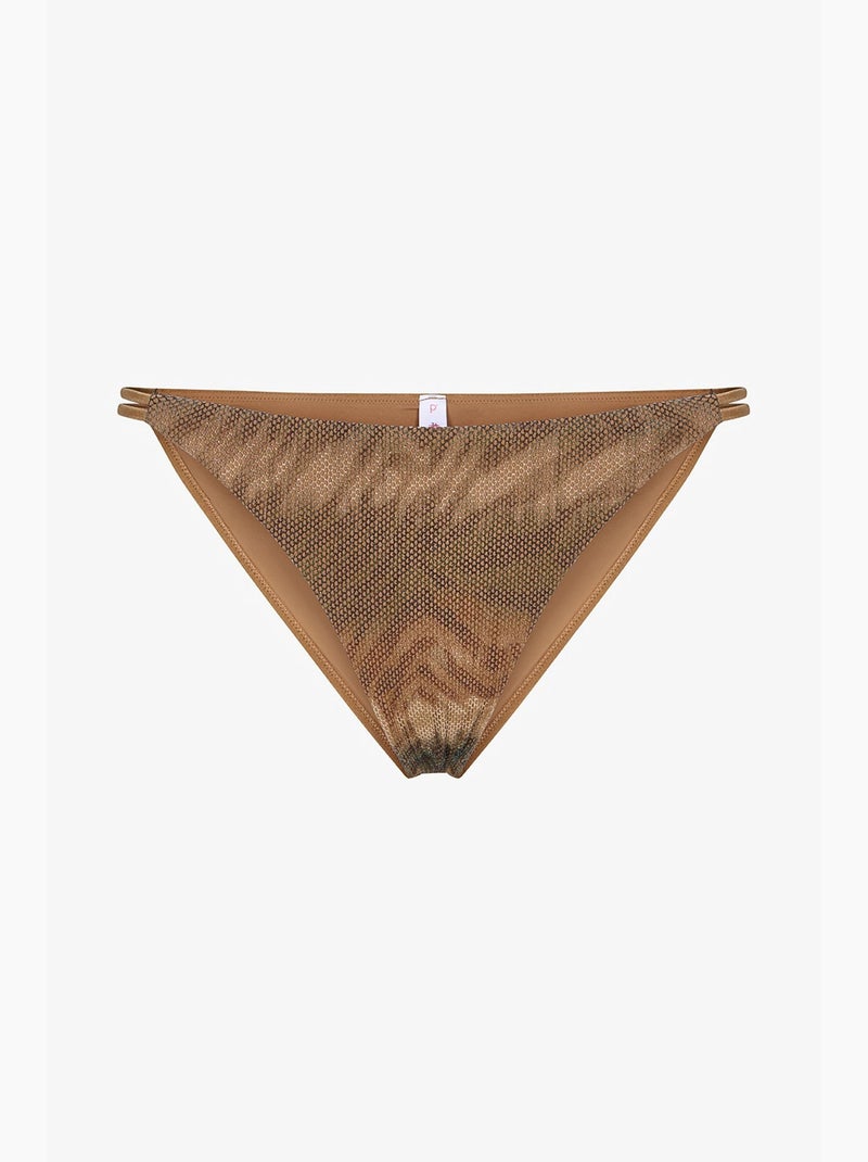 Destini side bas de bikini à motif zèbre et fil brillant, taille mi-haute penti Camel - Kiabi