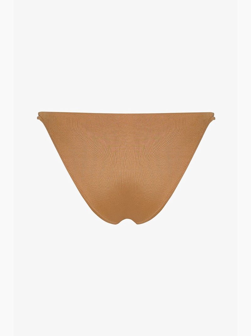 Destini side bas de bikini à motif zèbre et fil brillant, taille mi-haute penti Camel - Kiabi